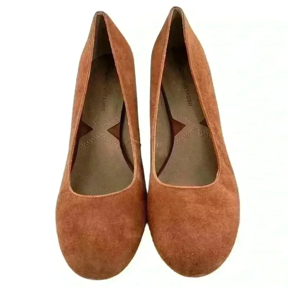 Adrienne Vittadini womens heels size 7.5 burnt orange suede round toe career